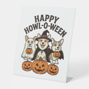 Happy Howl-O-Ween Corgi Halloween Dog Vector Desig Pedestal Sign