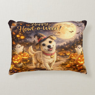 Happy Howl-o-Ween Cute Dog Halloween Design Accent Pillow