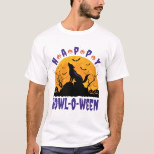 Happy Howl O Ween Halloween Howling Wolf Dog T-Shirt