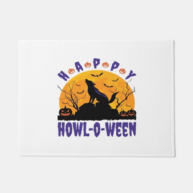 Happy Howl O Ween Howling Halloween Dog Essential  Doormat (Front)