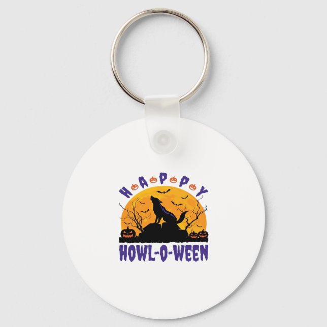 Happy Howl O Ween Howling Halloween Dog Essential  Keychain (Front)