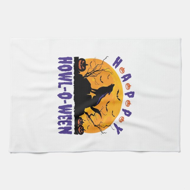 Happy Howl O Ween Howling Halloween Dog Essential  Kitchen Towel (Horizontal)
