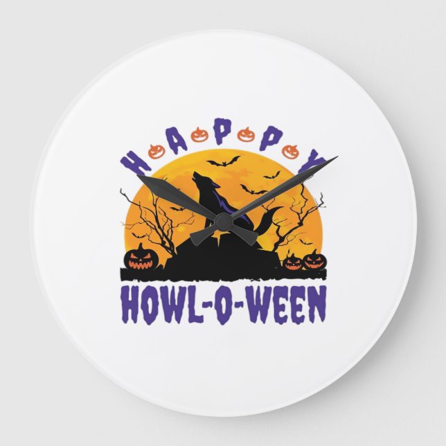 Happy Howl O Ween Howling Halloween Dog Essential  Large Clock (Front)