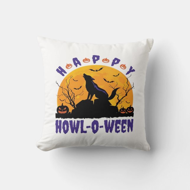 Happy Howl O Ween Howling Halloween Dog Essential  Throw Pillow (Front)