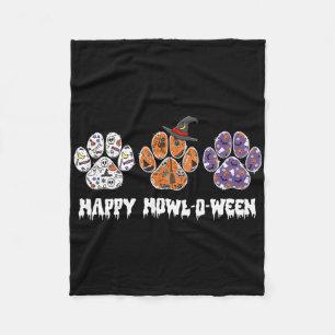 Happy Howl-o-ween Paw Print Halloween Fleece Blanket
