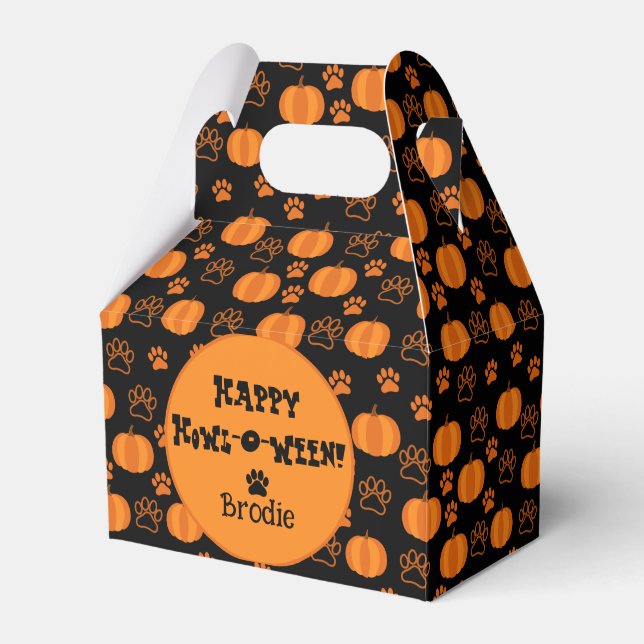Happy Howl-O-Ween Personalized Dog Halloween Favor Box (Front Side)