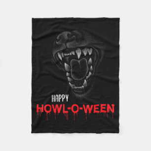 Happy Howl-O-Ween Scary Howling Dog Wolf Teeth Fleece Blanket