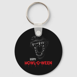 Happy Howl-O-Ween Scary Howling Dog Wolf Teeth Keychain