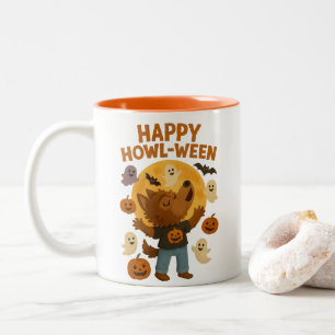 Happy Howl-ween Cute Werewolf Halloween Two-Tone Coffee Mug
