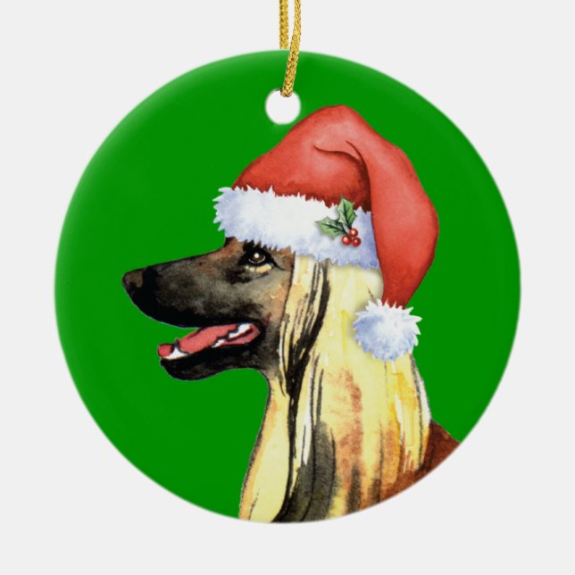 Happy Howliday Afghan Hound Ceramic Ornament (Front)