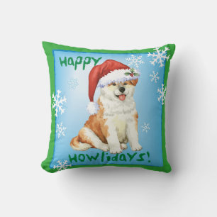 Happy Howliday Akita Throw Pillow
