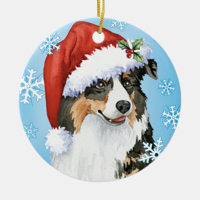 Happy Howliday Aussie Ceramic Ornament (Front)