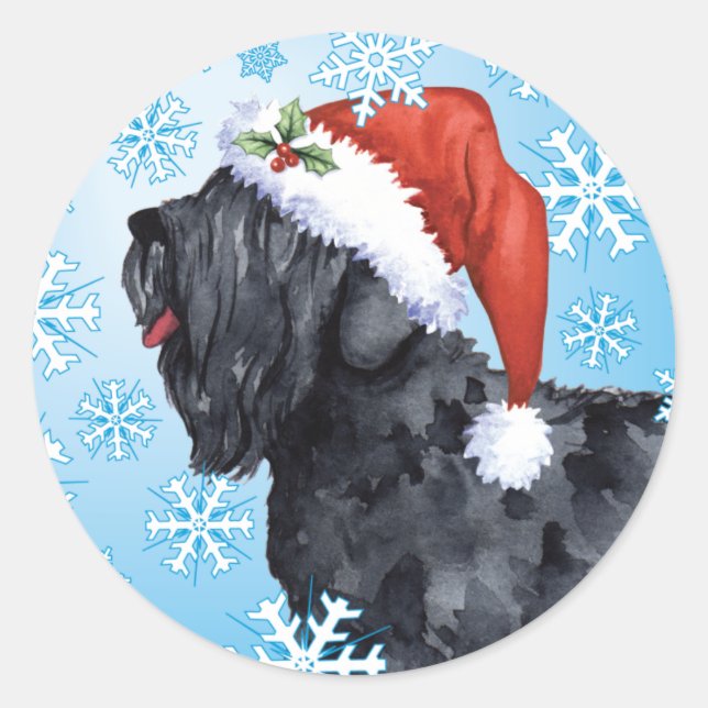 Happy Howliday Black Russian Terrier Classic Round Sticker (Front)