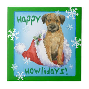 Happy Howliday Border Terrier Tile