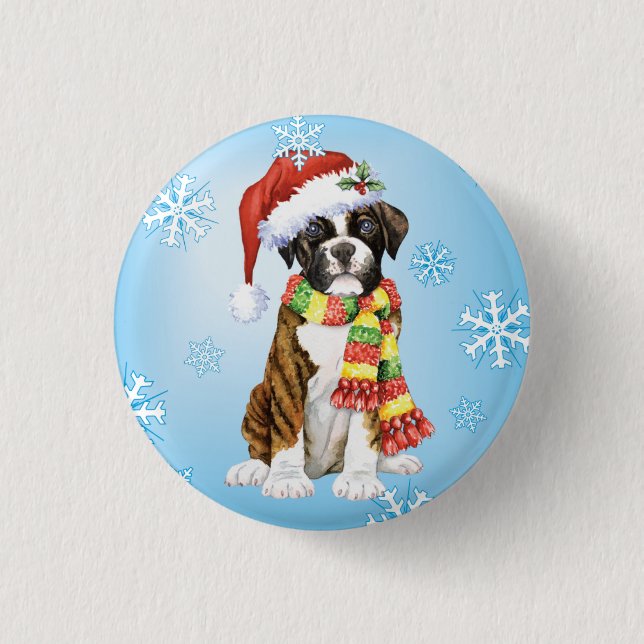 Happy Howliday Boxer 1 Inch Round Button (Front)