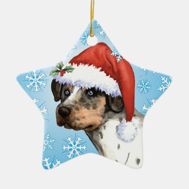 Happy Howliday Catahoula Ceramic Ornament (Front)