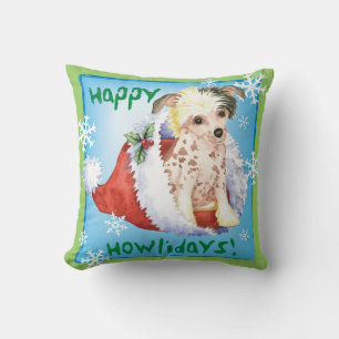 Happy Howliday Chinese Crested Throw Pillow