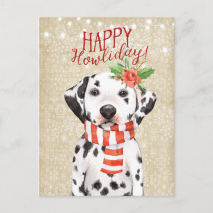Happy Howliday christmas postcard dalmation holly