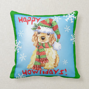 Happy Howliday Cocker Spaniel Throw Pillow