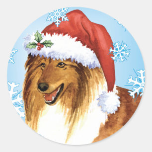 Happy Howliday Collie Classic Round Sticker