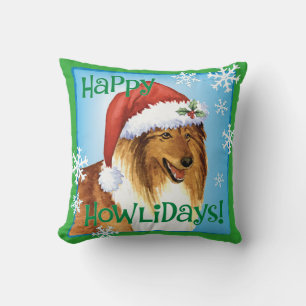 Happy Howliday Collie Throw Pillow