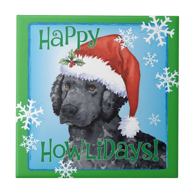 Happy Howliday Curly-Coated Retriever Tile (Front)