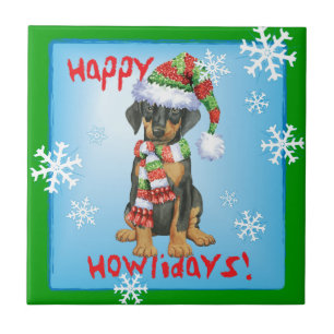 Happy Howliday Doberman Tile