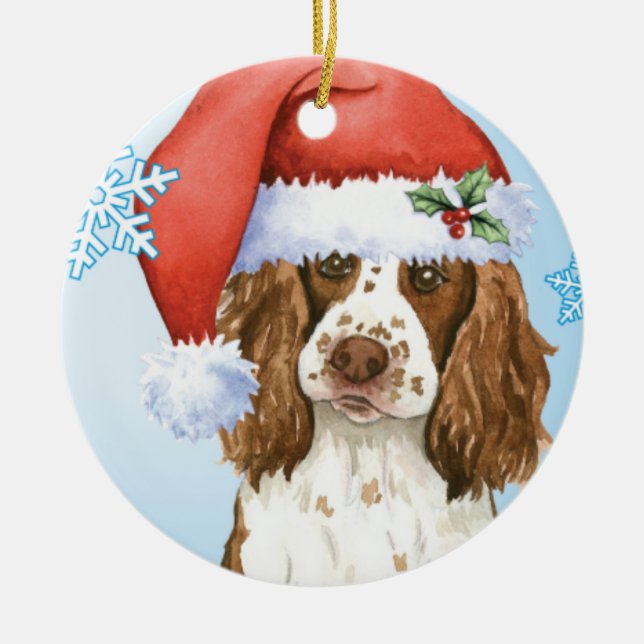 Happy Howliday English Springer Spaniel Ceramic Ornament (Front)