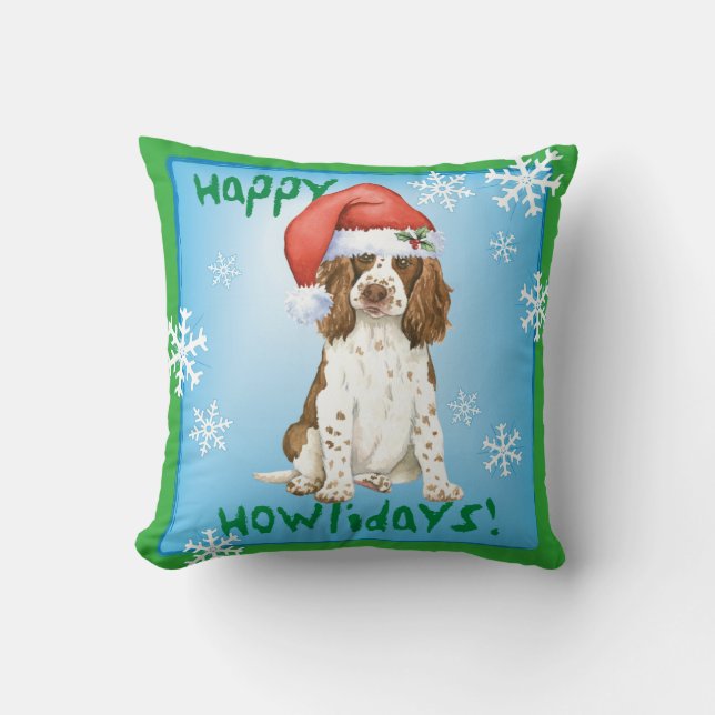 Happy Howliday English Springer Spaniel Throw Pillow (Front)