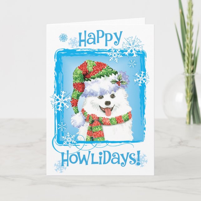 Happy Howliday Eskimo Dog Holiday Card (Front)