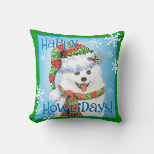 Happy Howliday Eskimo Dog Throw Pillow