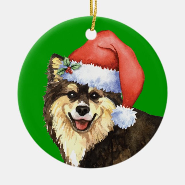 Happy Howliday Finnish Lapphund Ceramic Ornament (Front)