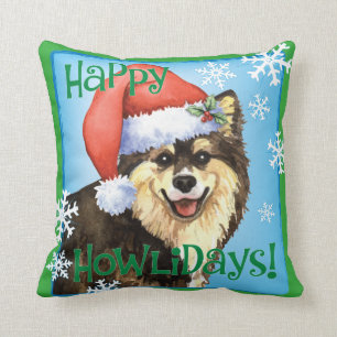 Happy Howliday Finnish Lapphund Throw Pillow