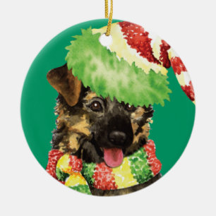 Happy Howliday German Shepherd Ceramic Ornament