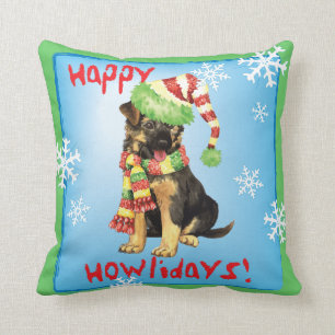 Happy Howliday German Shepherd Throw Pillow