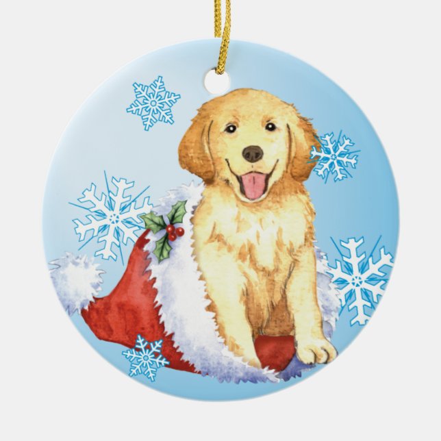 Happy Howliday Golden Retriever Ceramic Ornament (Front)