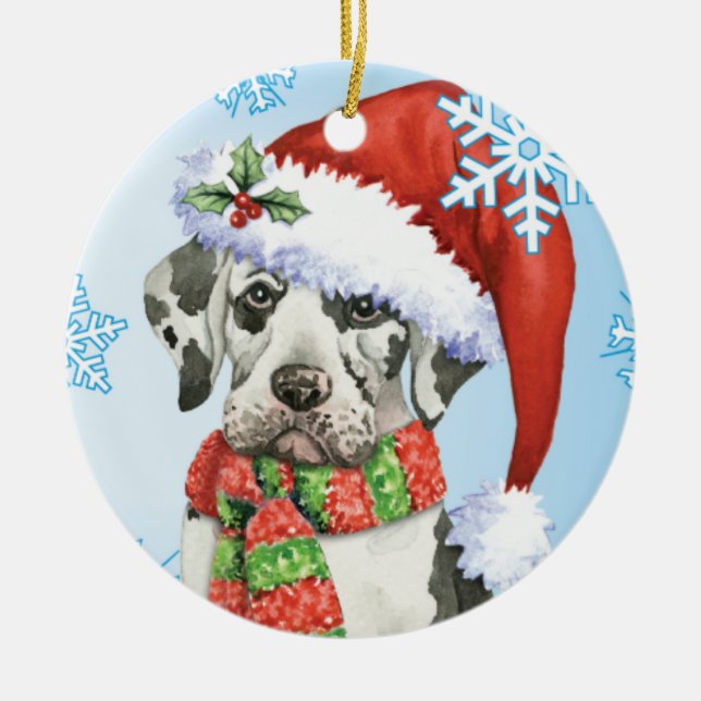 Happy Howliday Great Dane Ceramic Ornament (Front)