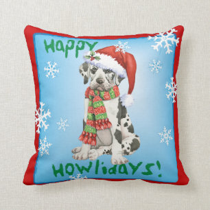 Happy Howliday Great Dane Throw Pillow