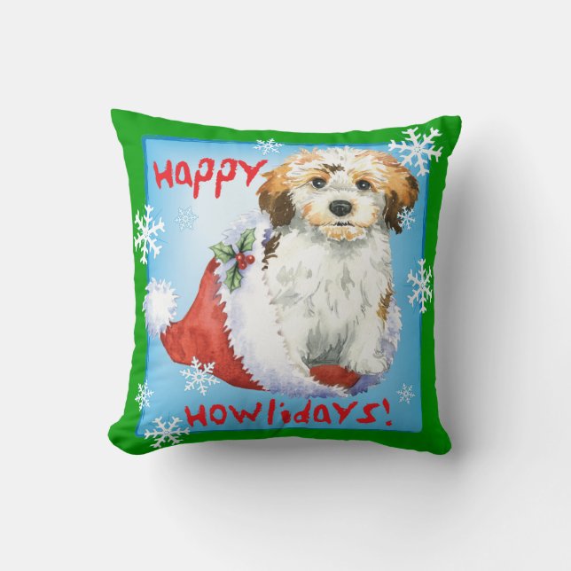 Happy Howliday Havanese Throw Pillow (Front)