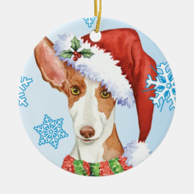 Happy Howliday Ibizan Hound Ceramic Ornament (Front)