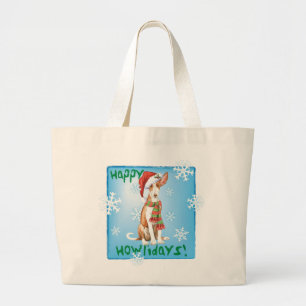 Happy Howliday Ibizan Hound Large Tote Bag