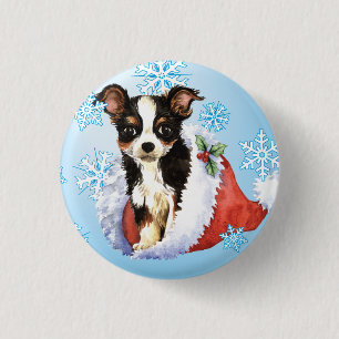 Happy Howliday Long Coat Chihuahua 1 Inch Round Button