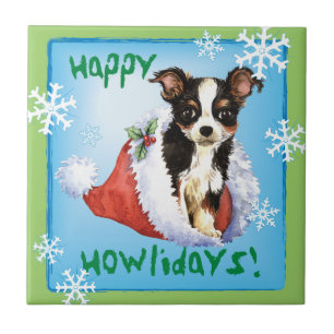 Happy Howliday Long Coat Chihuahua Tile
