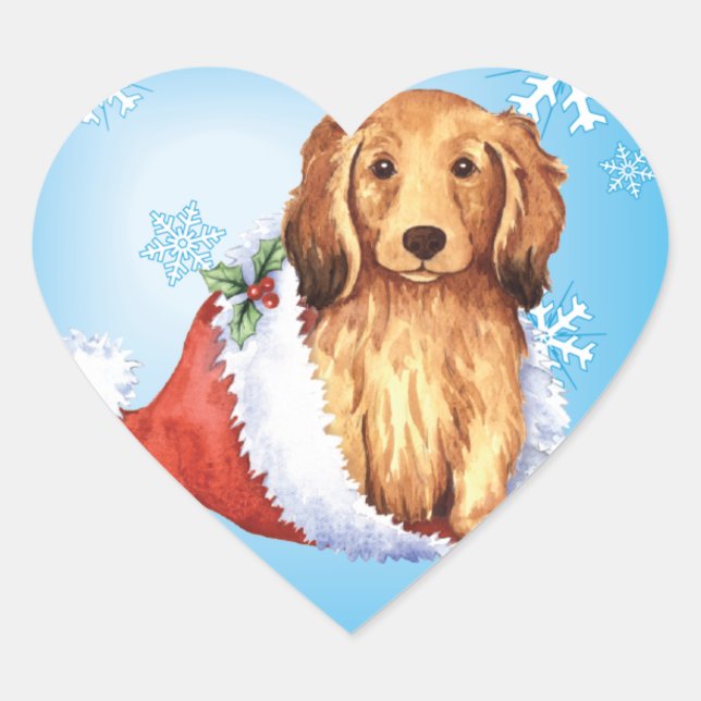 Happy Howliday Longhaired Dachshund Heart Sticker (Front)