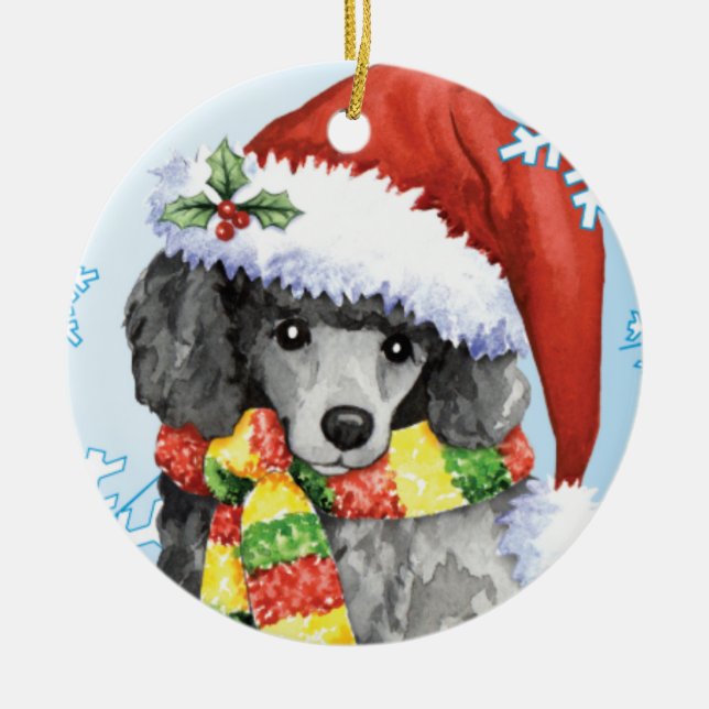 Happy Howliday Miniature Poodle Ceramic Ornament (Front)