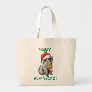Happy Howliday Miniature Poodle Large Tote Bag