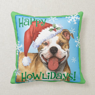 Happy Howliday Pit Bull Terrier Throw Pillow