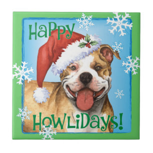 Happy Howliday Pit Bull Terrier Tile