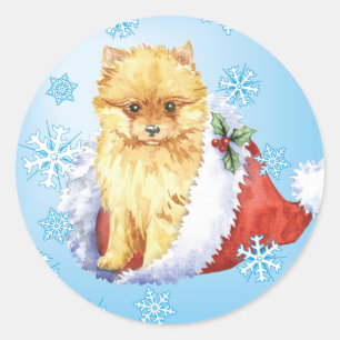 Happy Howliday Pomeranian Classic Round Sticker