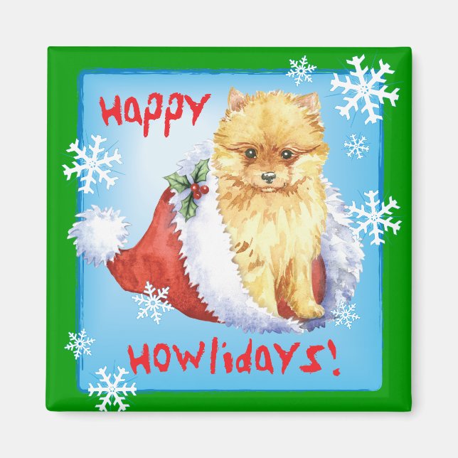 Happy Howliday Pomeranian Magnet (Front)